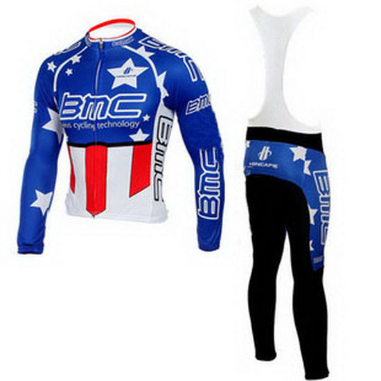 2010 Maillot BMC Tirantes Mangas Largas Azul